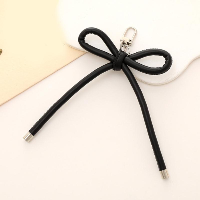Fashionable Grunge PU Leather Bowknot Keychain Vintage Styles Bag Pendant Accessory for Korean Fashion Enthusiasts