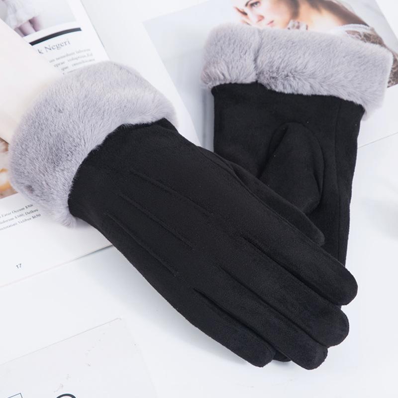 Autumn and Winter Warm Riding Ladies Deerskin Velvet Gloves Cute Korean Fashion Outdoor Velvet Padded Touch Screen Gloves.