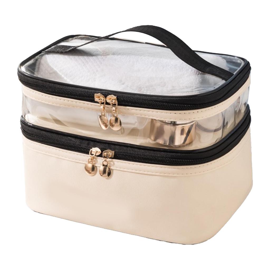 Double Layer Makeup Bag with Smooth Zippers Comfortable Handle Waterproof Sealed Travel Cosmetic