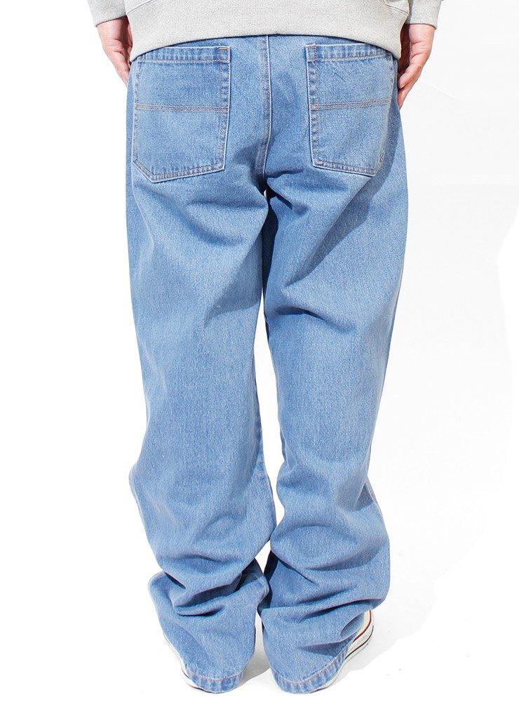 HLEMMUSEUM Men's Denim Cargo Pants, Plus Size, Loose Fit, Wide Leg, Elastic Waist, Jeans, Size 3L, Blue (Plain)