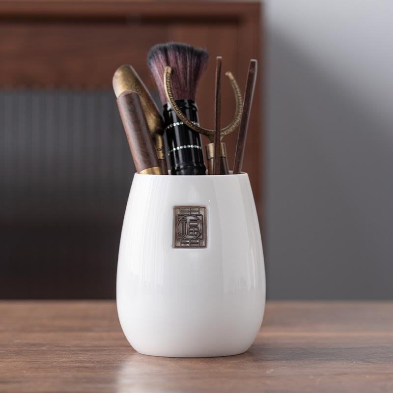 Suet Jade Porcelain Black Sandalwood Six Gentlemen Set Tea Accessories Tea Needle Tea Spoon Tea Clip Tea Pen Tea Needle Set of High-end Tools