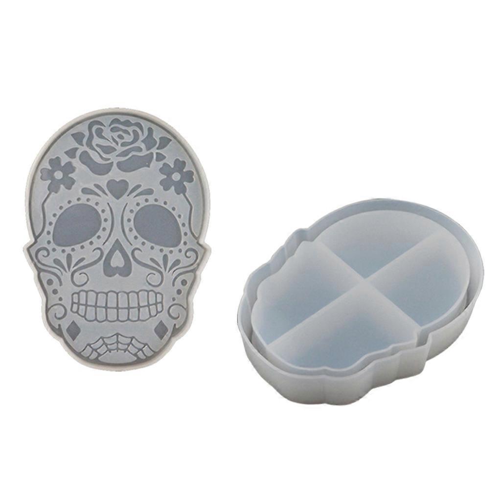 Skull Tray Epoxy Resin Mold Coaster Casting Silicone Mould for DIY Jewelry Box Resin Crafts Making Halloween Decorations