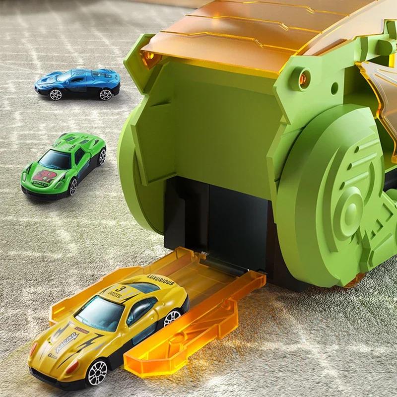Non-Toxic New Kids Alloy Dinosaur Transport Car Toy Large Inertial Car Carrier Truck Pull Back Vehicle Animal Return Cage Game Holiday Gif