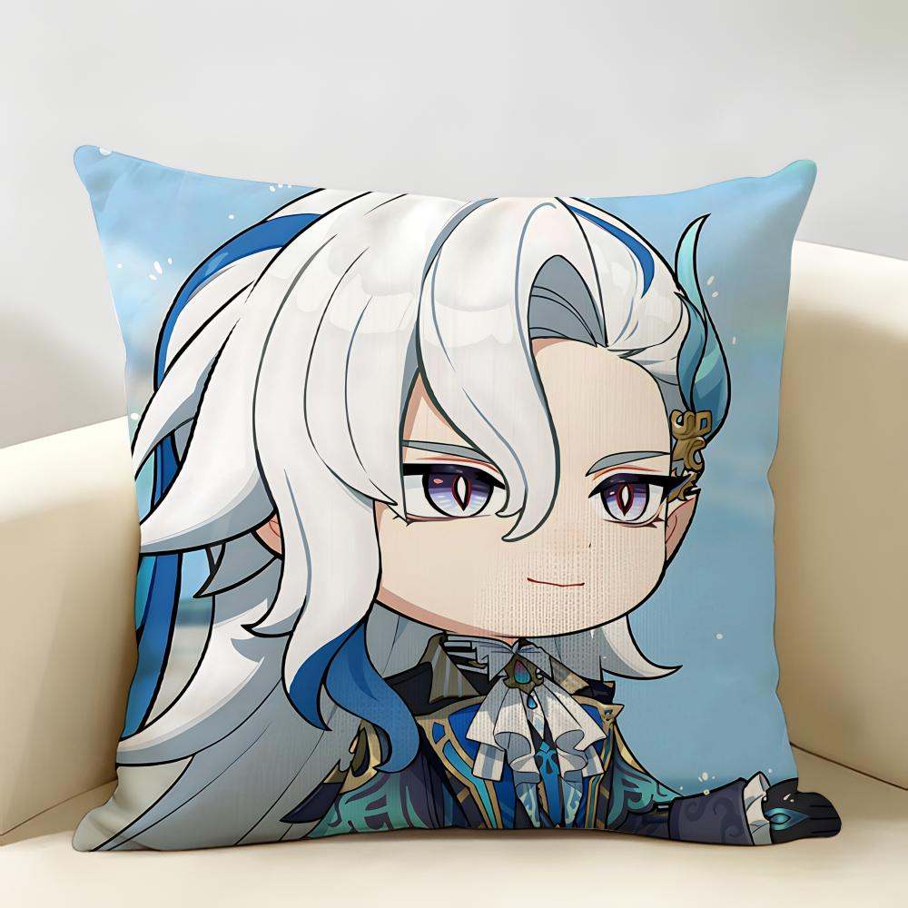 Neuvillette Cute Genshin Impact Cushion Cover Natural Linen Organic Fabric DoubleSided Printing Room Sofa Decor Pillow Case