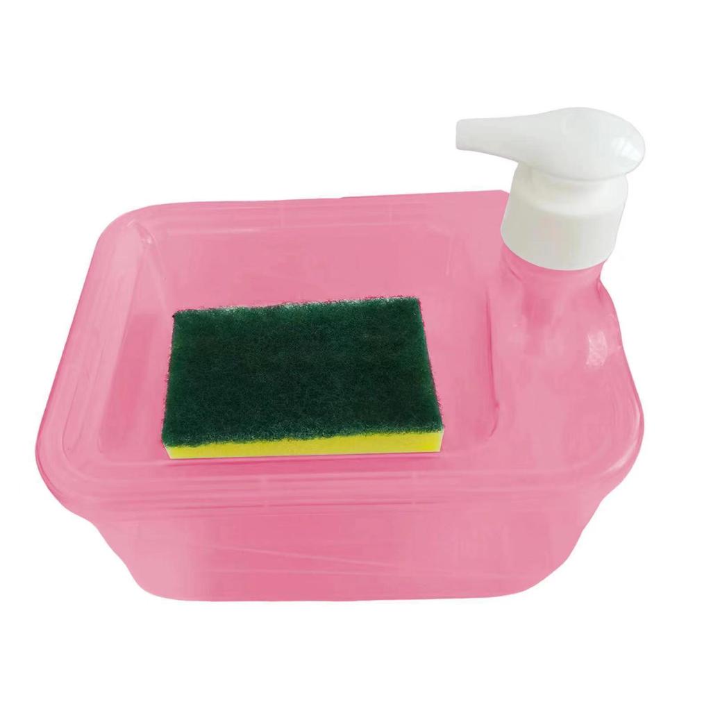 Plastic Kitchen Dish Soap Dispenser with Sponge and Cleaning Brush