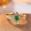 Retro famous style exquisite texture inlaid with emerald edge white diamond ring retro luxury