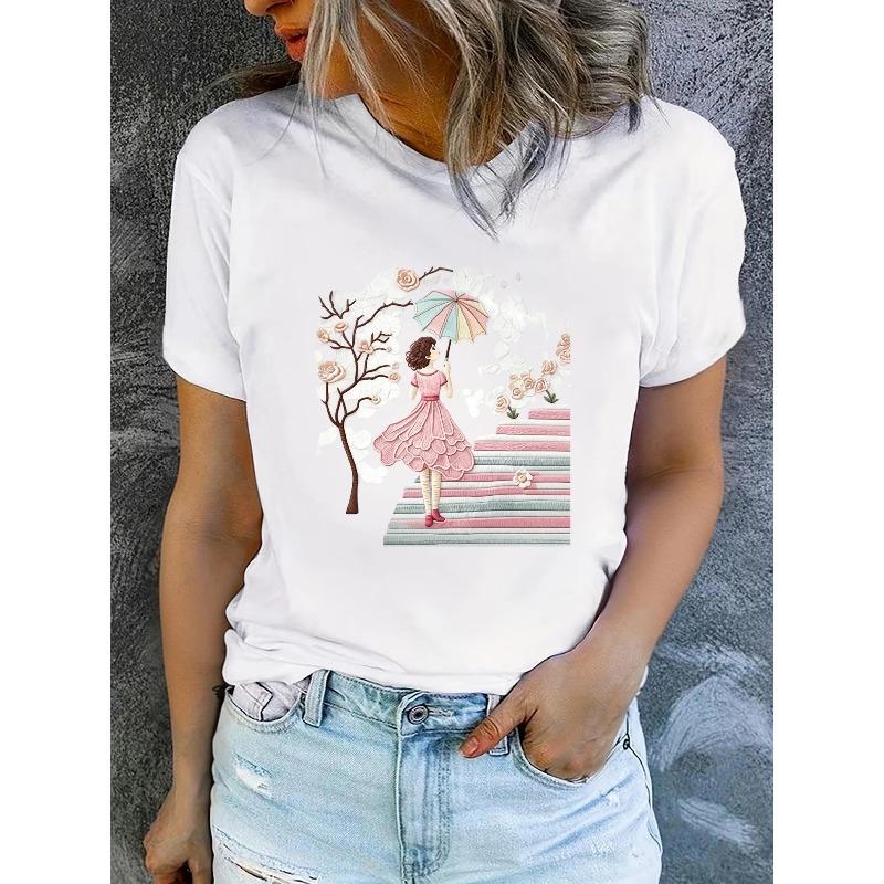 Women S Summer Short-Sleeve Printed T-Shirts, Fashionable And Casual, Machine-Washable Comfortable Fit 2D Flat Printing S