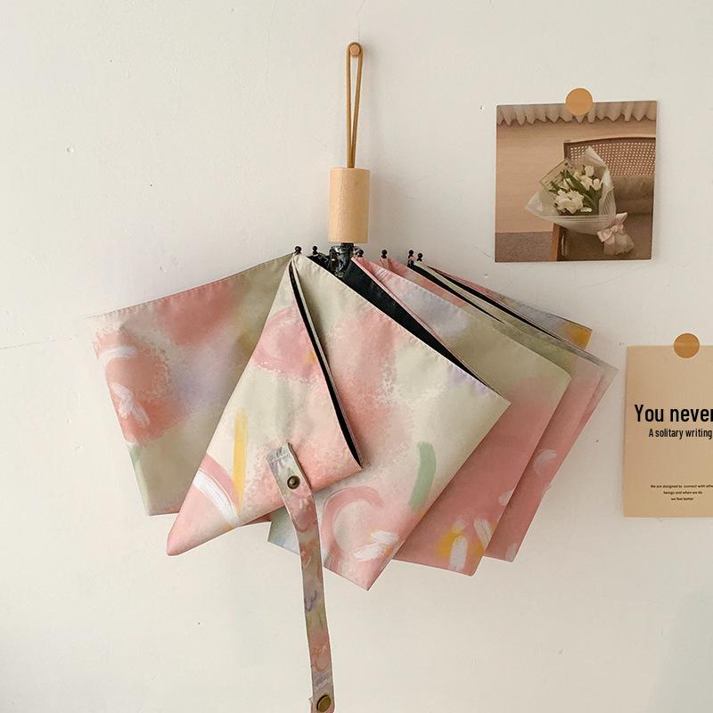 Automatic Digital Print Umbrella with UV Protection - Japanese and Korean Style Women's Sunshade, Three To Five-Fold.
