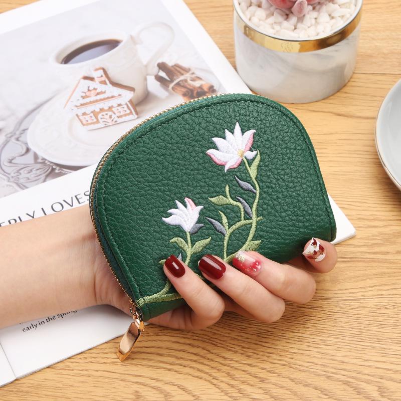 

Толстый прозрачный держатель для карт с несколькими отделениями и полукруглой вышивкой для женщин зелёный