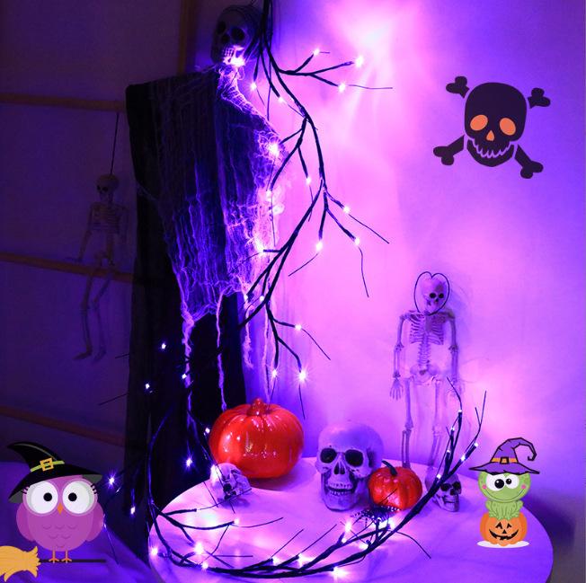 

Halloween LED Rattan Lights: Spider, Bat, Ghost Decorations with Plug-in Branch Lighting Waterproof Timer, Black Battery Box