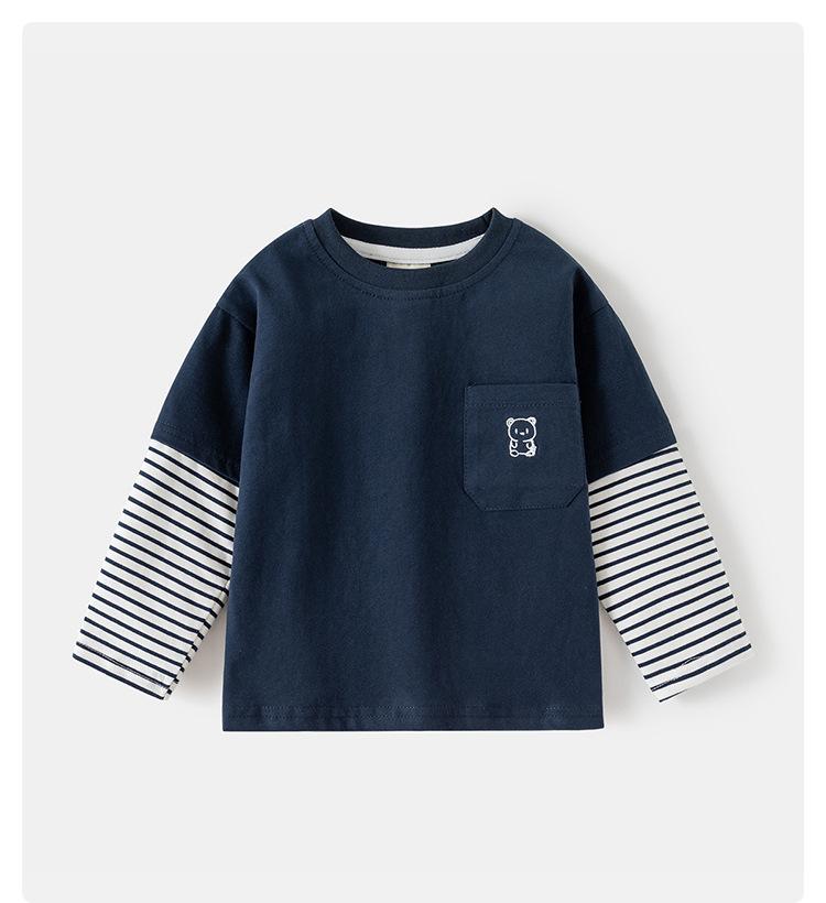 Boys Long Sleeve Cartoon Patchwork Sleeve Kids Casual Bottoming T Shirt