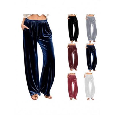 Damen Herbst Samt Weite Beine Jogginghose mit Kordelzug Taille