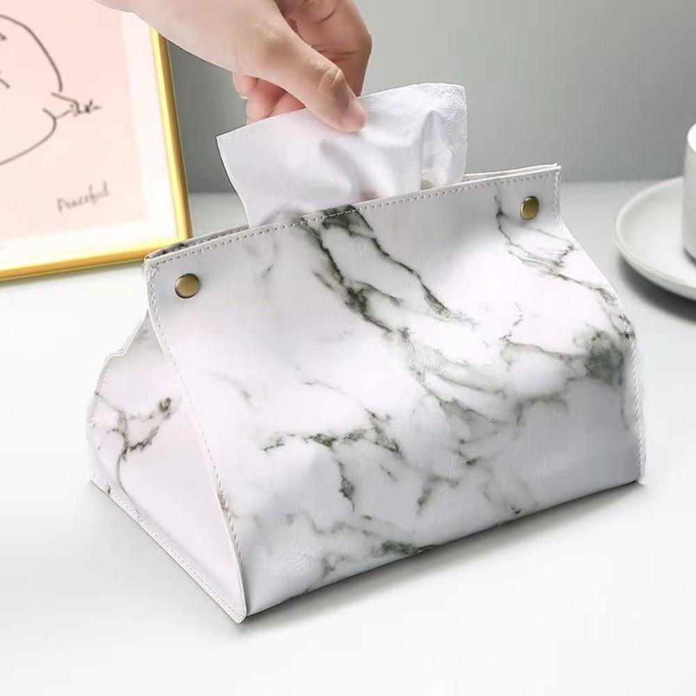 Nordic PU Leather Tissue Box Holder Decorative Marble Pattern Paper Tissue Case Durable Car Tissue Box Bedroom
