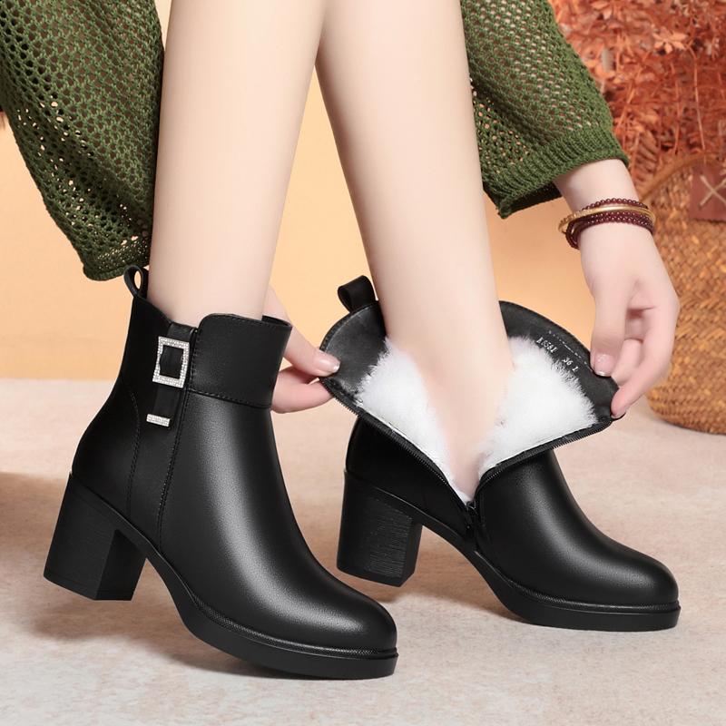 Fashion AIYUQI Women's Winter Boots 2025 New High Heeled Women's Short Boots Platform Natural Wool Non Slip Bottom Mom Snow Boots Female