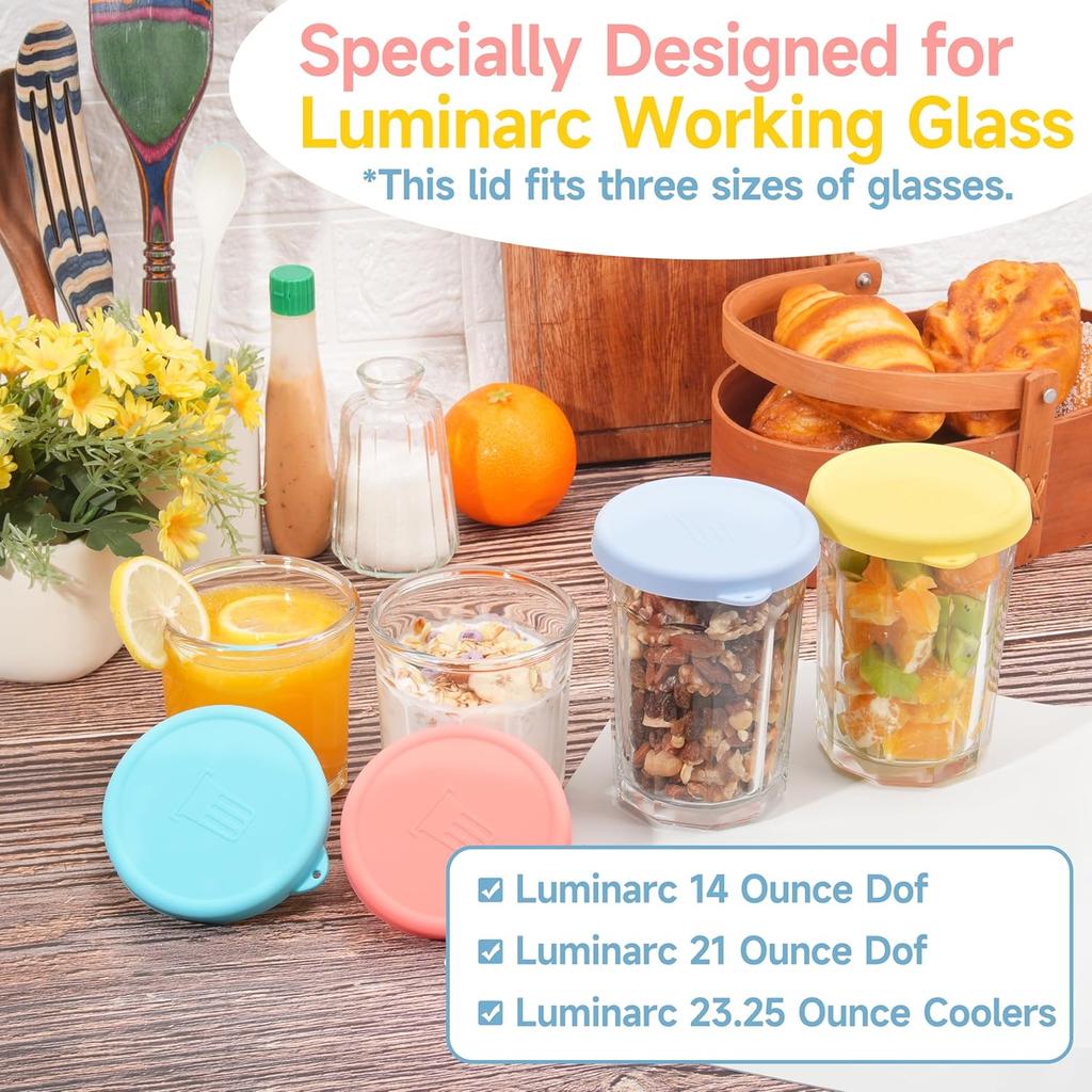 4 Pack Silicone Replacement Lids for Luminarc Working Glass, BPA Free Storage Covers Fit 14 Ounce Dof & 21 Ounce Dof & 23.25 Ounce Coolers,