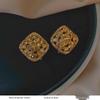 French Retro Pearl Plaid Earrings: Luxury Korean Studs for Women