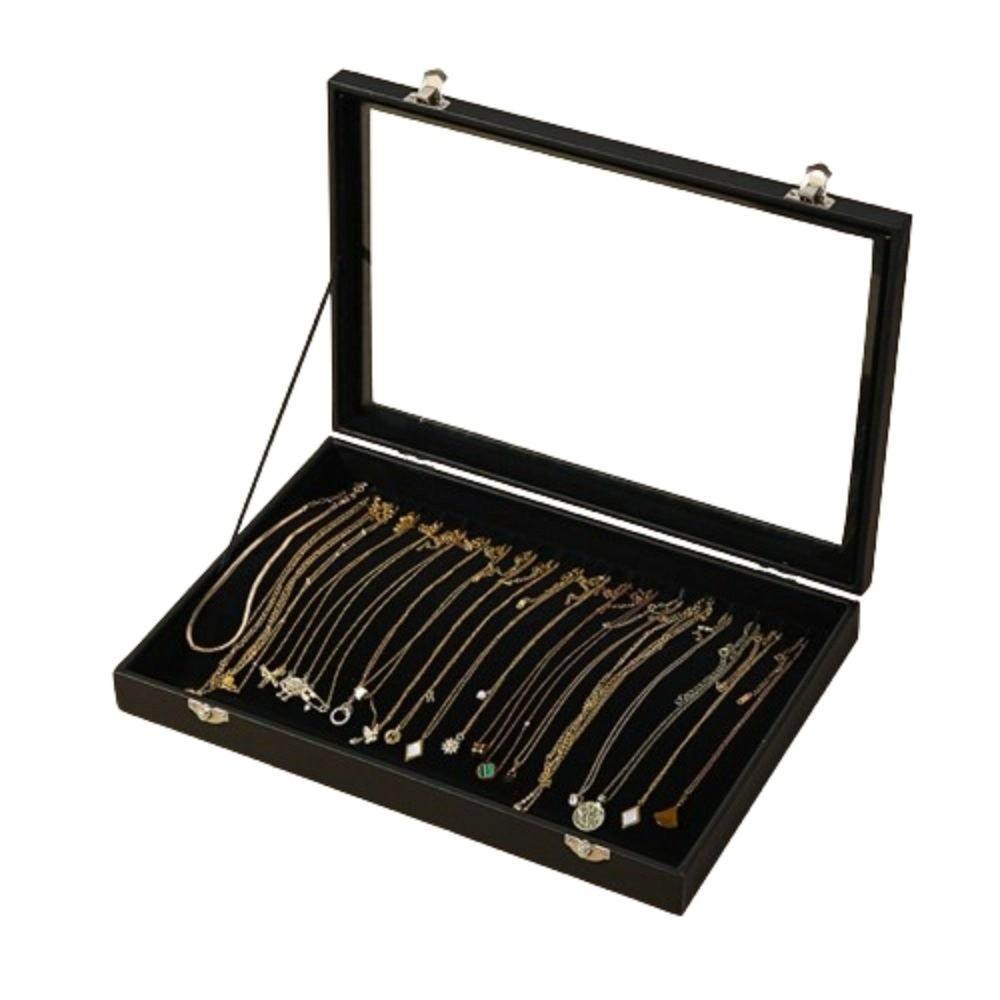 

Velvet Fabric Jewelry Storage Tray Solid Color Pendant Display Case Long Necklace Box Packaging black no grid