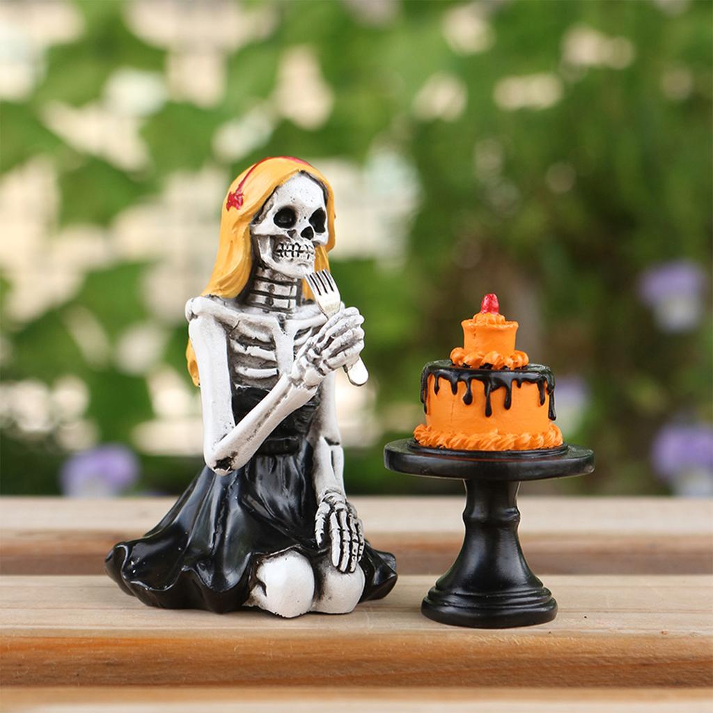 Skull Girl Statue Halloween Decor Skeleton Figurine Home Decoration Gothic Birthday Party Centerpiece for Table Shelf Display
