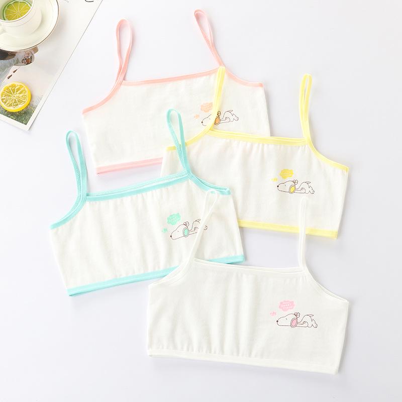 Girls' Cotton Breathable Training Bra - Wire-Free, Cartoon Design, Ages 8-12.