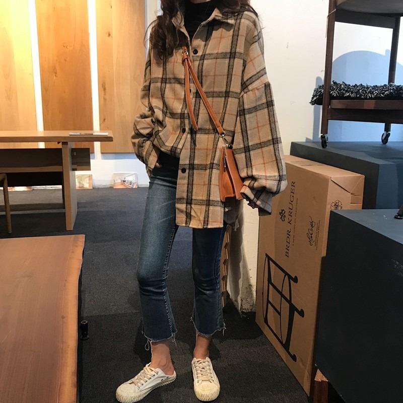 Damen Retro Plaid Plüschhemd - Herbst/Winter Langarmjacke