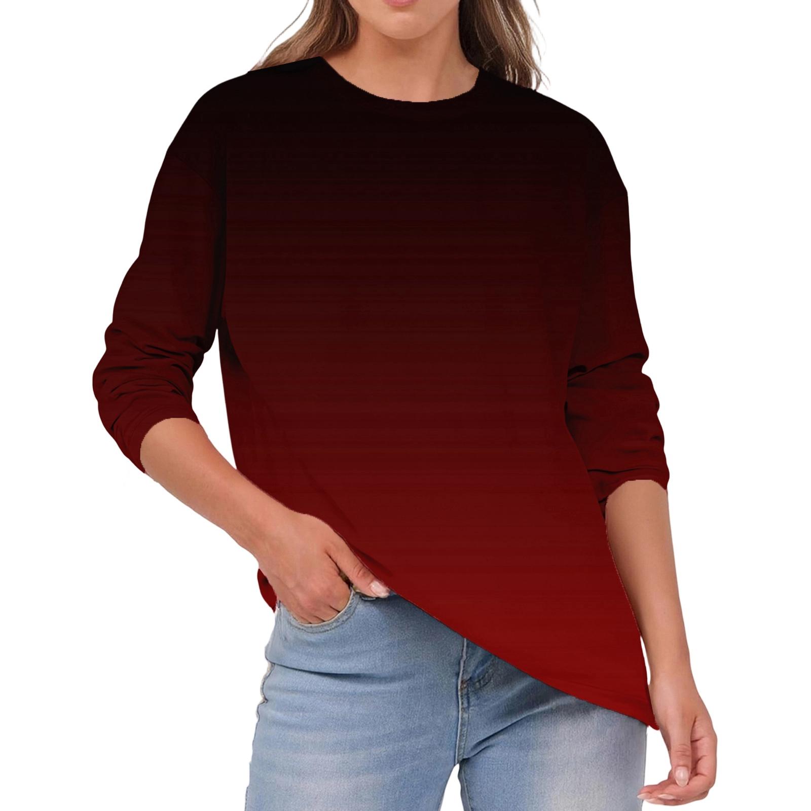 

Женский модный повседневный топ с круглым вырезом, однотонный, с длинными рукавами XL винный