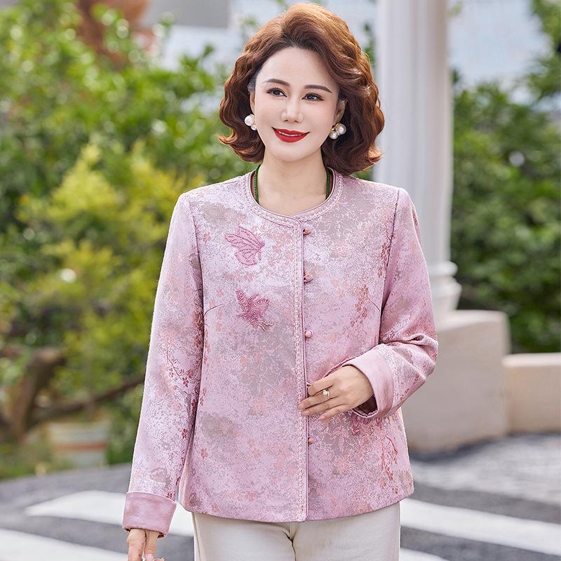 

Elegant Spring Jacket for Moms: Chinese-Style Fashion for Middle-Aged & Elderly Women 4XL (suitable for 135-150 jin)