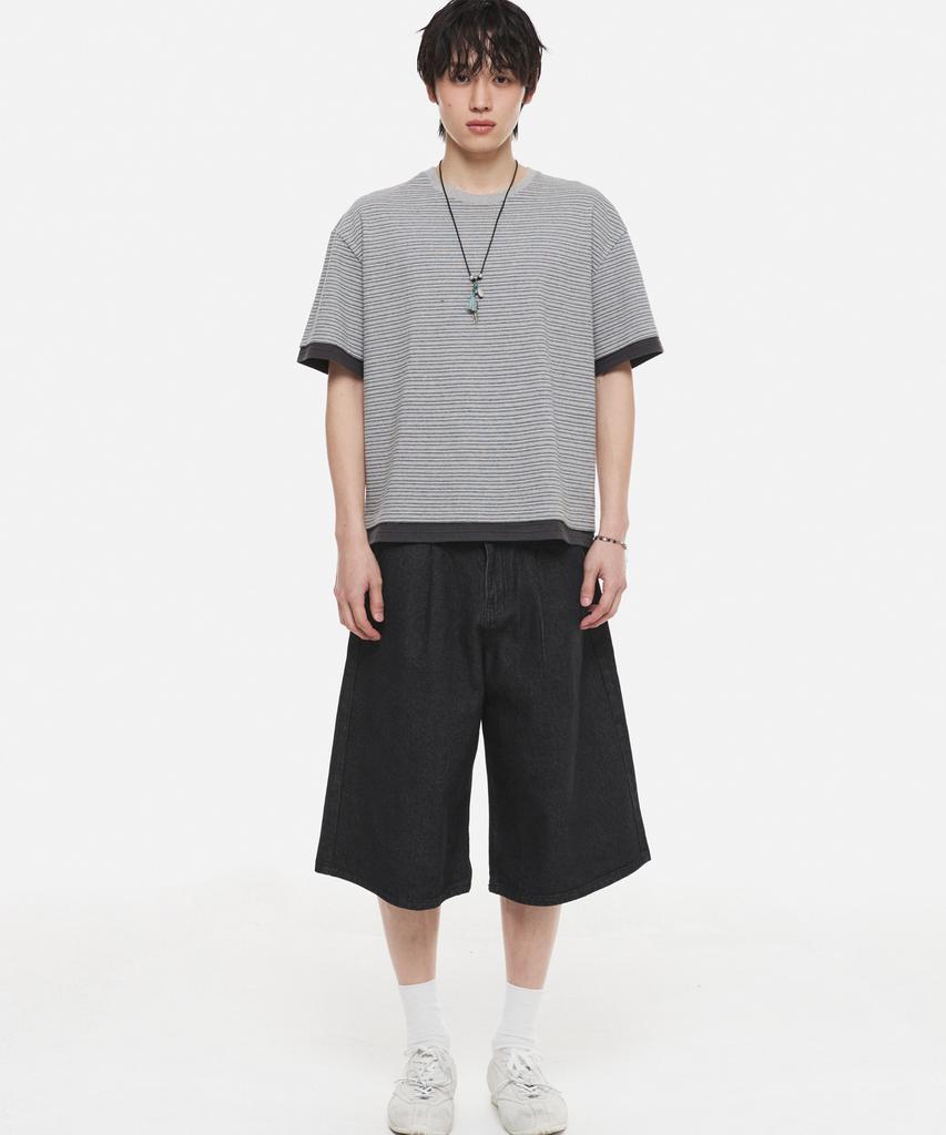 DNSR Single-Pleat Bermuda Denim Pants Black