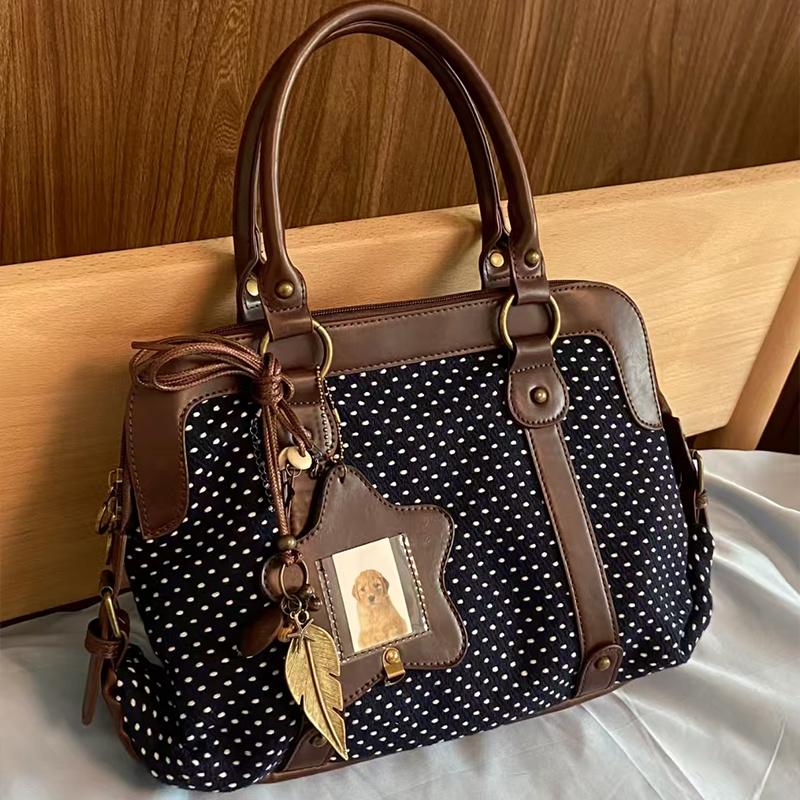 Vintage Y2k Gepunktete Schleife Schultertasche Japanische Süße Achseltasche Stilvolle Niedliche Lolita Handtasche Lässige Vielseitige Plüsch-Tragetasche