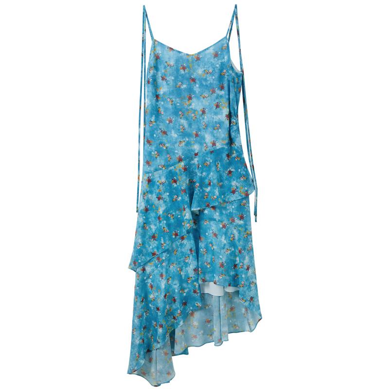 Floral Asymmetrical Sleeveless Maxi Dress L