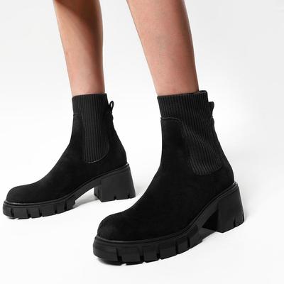 Stivali Chelsea in pelle scamosciata da donna con suola carrarmato, stivaletti elastici, scarpe con plateau invernali e tacco medio