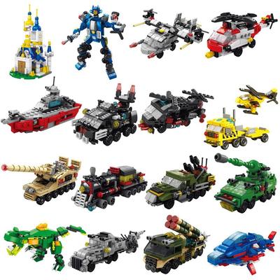 6 IN 1 City Engineering Car Police Truck Mech Dinosaur Building Blocks Tank Helicopter Bricks Fire Fighting Set Toys for Children