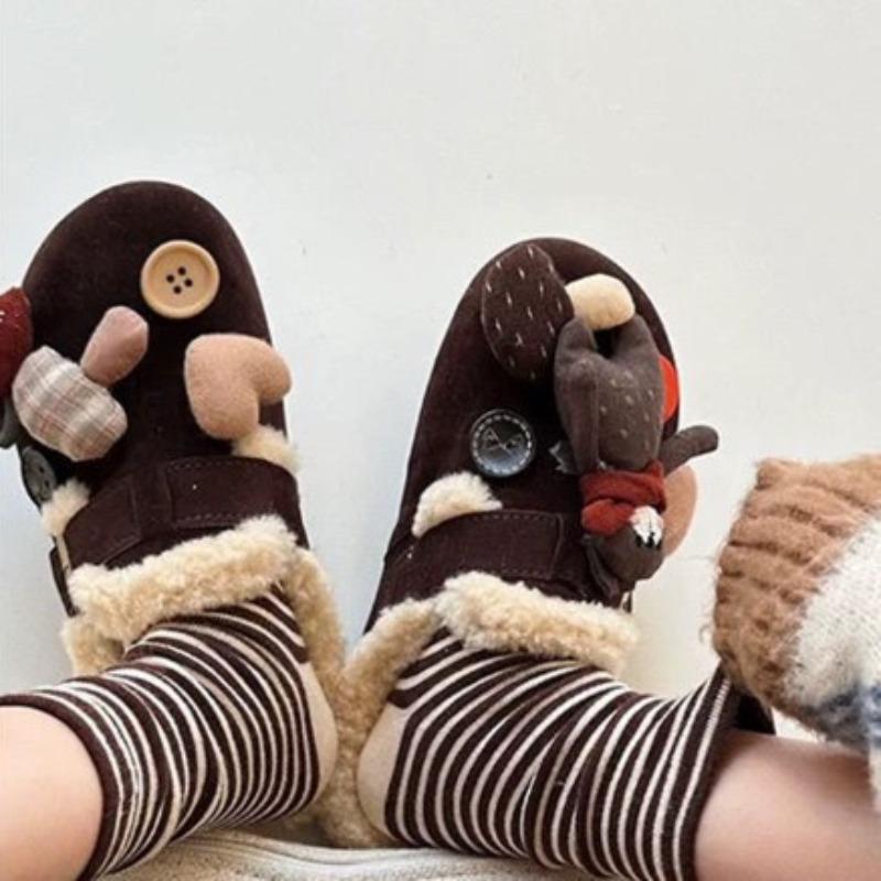 Schal Bär All-Inclusive Samt Damen Winter Neu Ein-Pedal Flauschige Schuhe Plateau-Sohle Retro Einzelne Schuhe