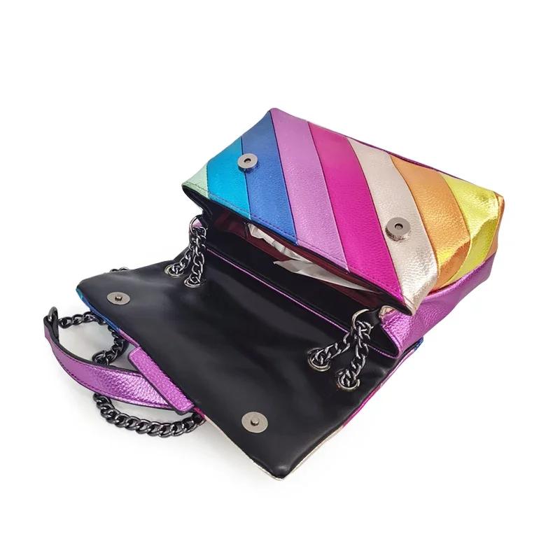 Colorful Patchwork Bag for Women  Eagle Bags  Patchwork Icon  Metal Logo On Front Flap  Articulated Bag
