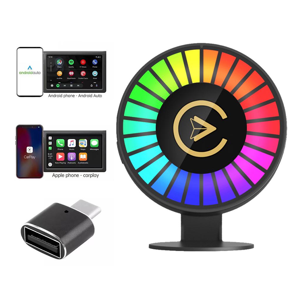 Newest 2in1 Wireless Carplay Android Auto Adapter RGB 16 Leds Music Rhythm Lights Air Freshener Air Vent Car Atmosphere Lamp