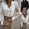 Women's Fashion Casual Solid Color Print Long Sleeve POLO Neck Blouses & Shirts