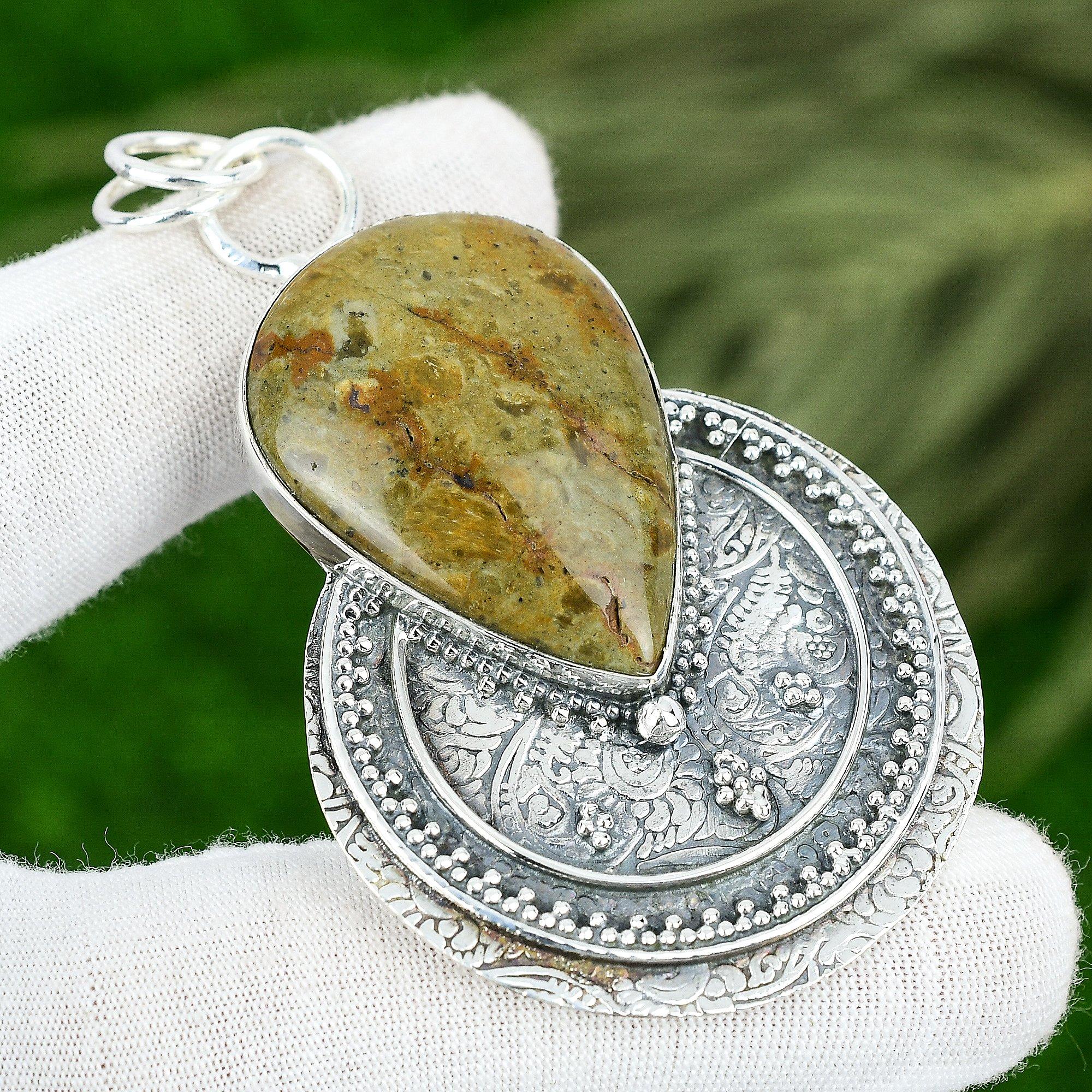 

Friendship Day Deal 925 Sterling Silver Natural Picture Jasper Sister Pendant