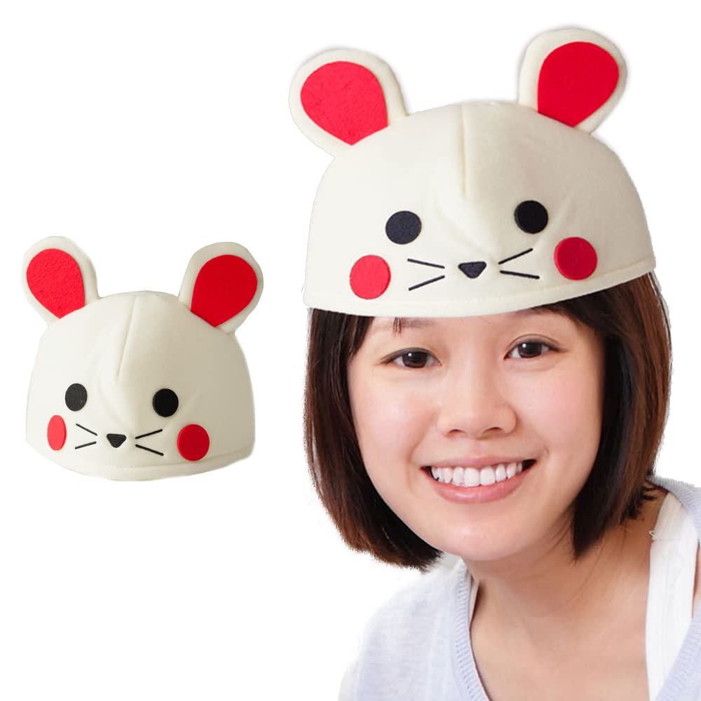 

114AM of 2 White Mouse Caps Up to Mouse Hat Cap Costume Fancy Dress Cosplay Animal Animal Goods Girls Boys Children Kids Events Parties [Lecan] [Set