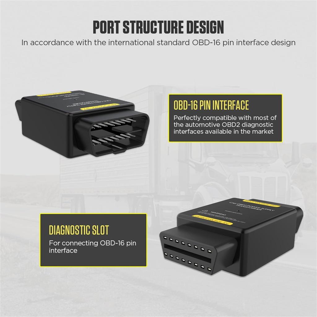 Car OBD2 Power Transformer 24V To 12V OBD Power Converter OBD2 Voltage Converter 16 Pin Adapter Connector Tool for Heavy Duty Vehicles