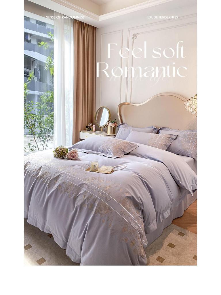 Luxury French Cotton Flannel Bedding Set: 4-Piece Thick Warm Duvet Cover & Fitted Sheet for Autumn/Winter.