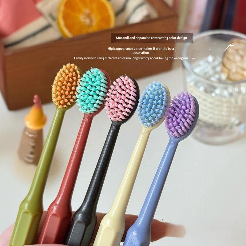 5Pcs Wide Head Soft Bristle Toothbrush Fine Gentle Bristles Oral Cleaning Tooth Brush For Family Travel Daily Teeth Care Use