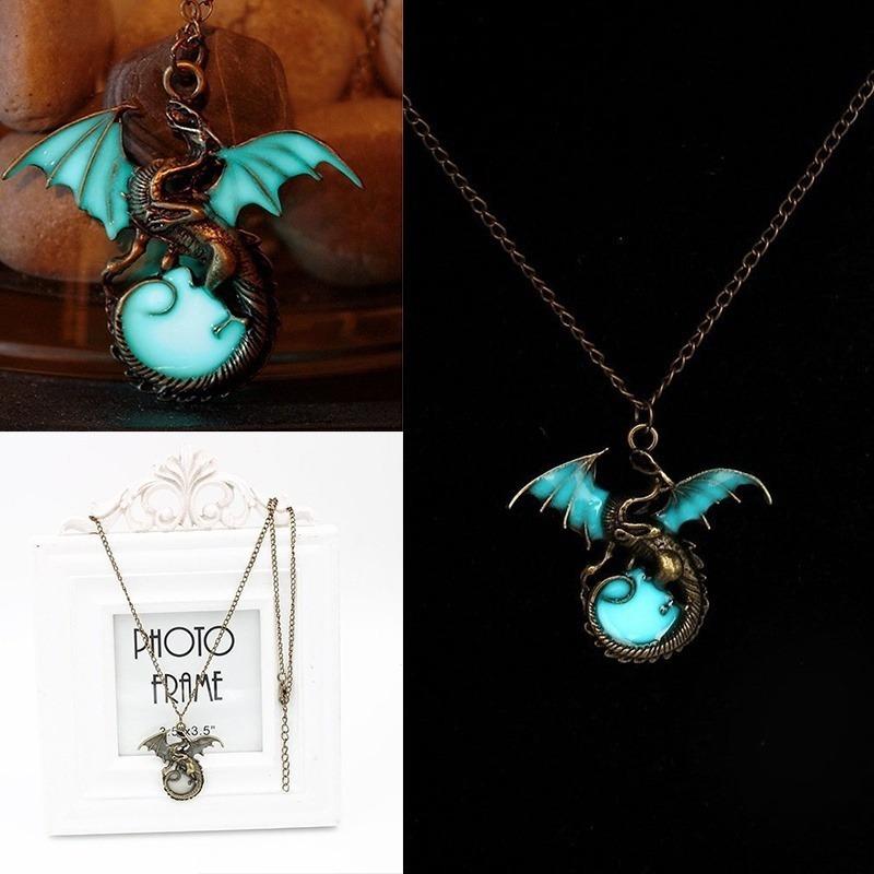 2023 Fashion Retro Luminous Fairy Dragon Luminous Pendant Necklace Magic Steampunk Exquisite Gift Raw Crystal Jewelry Gifts