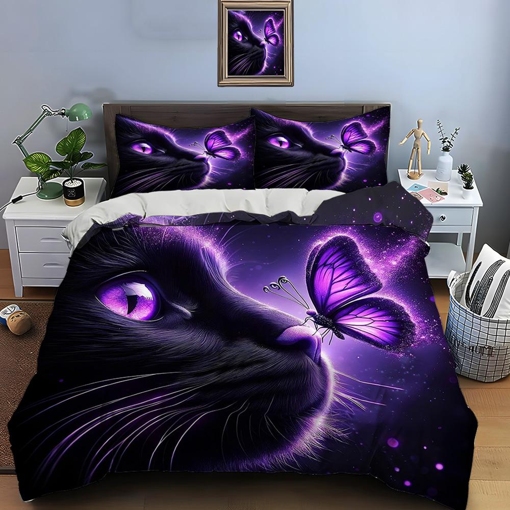 Black Cat Print Bedding Set Duvet Cover 1 Duvet Cover 2 Pillowcases Adult and Kids Bedding Set Luxury Comforter Bedding Sets