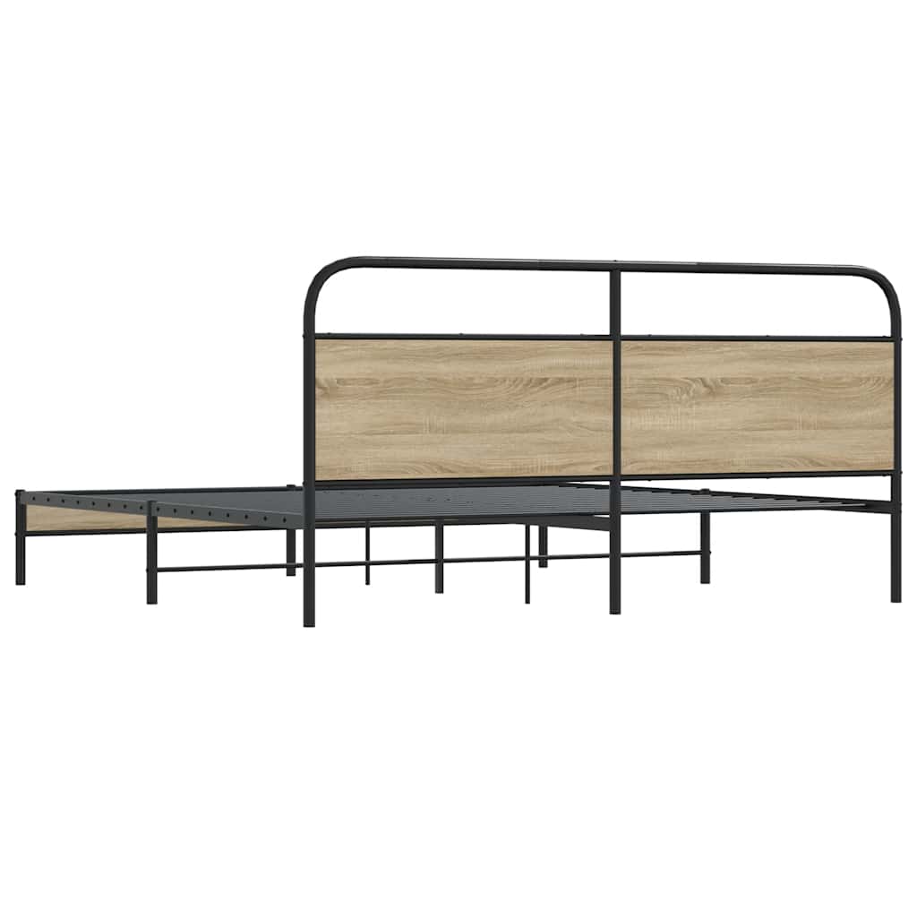 Metal Bed Frame without Mattress Smoked Oak Finish 180 x 200 cm