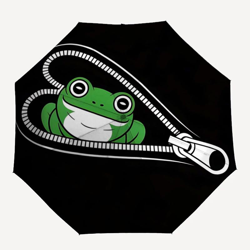 1pc Frog ZipperAutomatic Open/close Umbrella, 8-Rib sturdy structure, Portable Travel Umbrella, Parties, Everyday Usec20