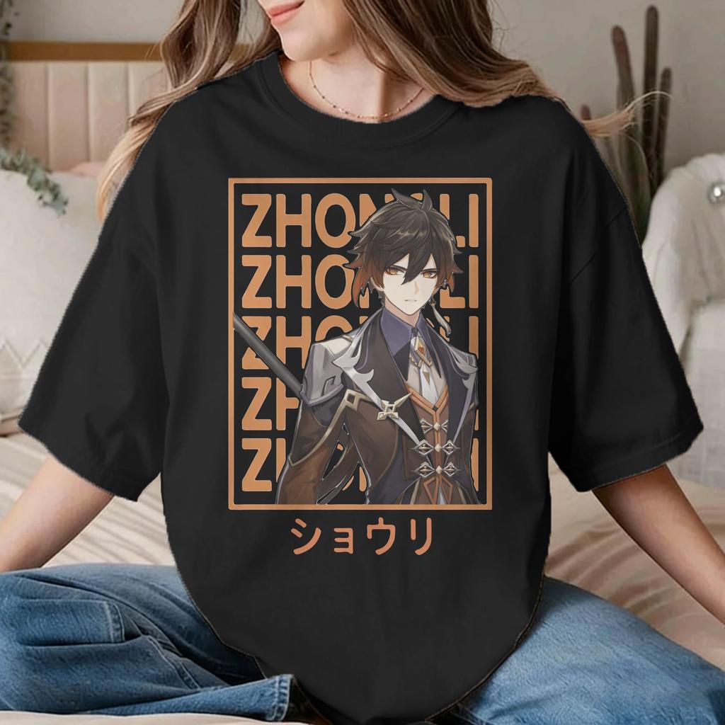 Unisex Unisexs TShirt Zhongli Genshin Impact Classic Fashion Cotton Tees Short Sleeve Anime Game T Shirts Clothing Summer