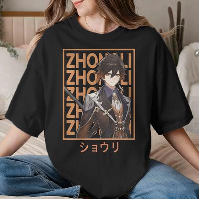 Unisex Unisexs T-Shirt Zhongli Genshin Impact Klassische Mode Baumwolle T-Shirts Kurzarm Anime Spiel T-Shirts Kleidung Sommer