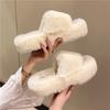 Height-increasing thick-soled fluffy slippers women's autumn and winter outer wear fluffy shoes one-word ins home home plush drag spring and summer