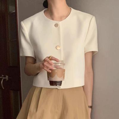 Korean Chic Puff Sleeve Short Jacket for Women - Loose, Versatile, Summer Style with Round Neck & Single-Breasted Design