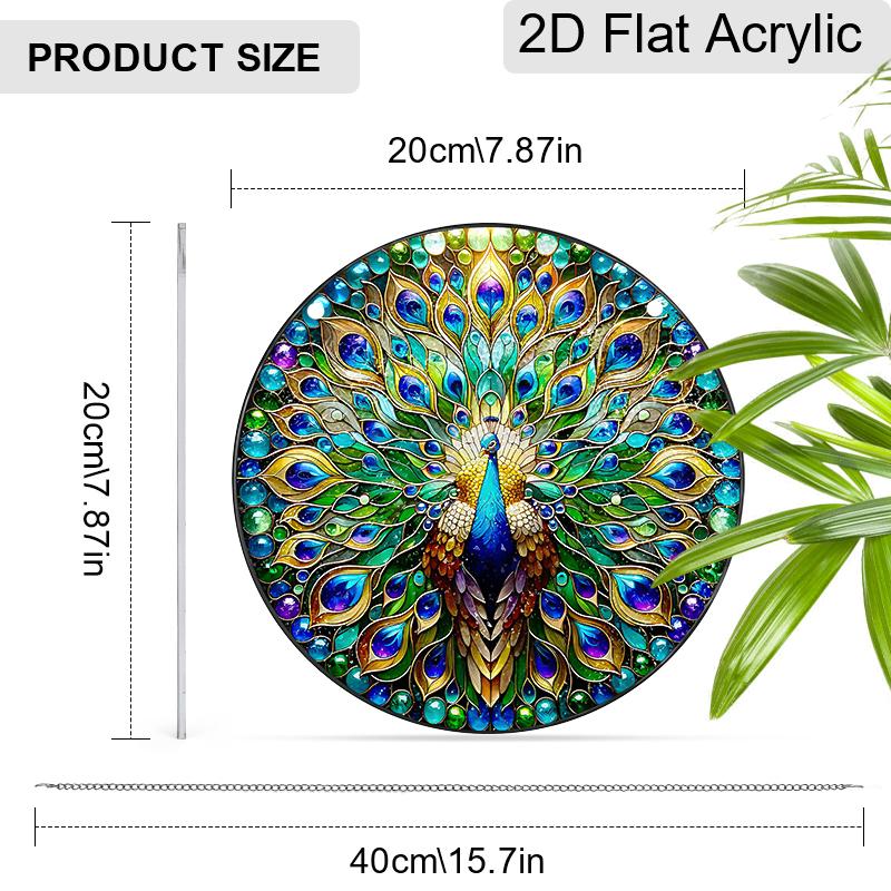 Acrylic Peacock Stained Glass Style Suncatcher, Vibrant Feather Window Hanging Ornament for Art and Animal Lovers