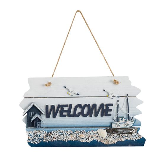 Coastal Welcome Sign Summer Ocean Beach Door Hanger with Hemp Rope Nautical Theme Wooden Hanging Plaque for Front Door Porch Home Wall Decor